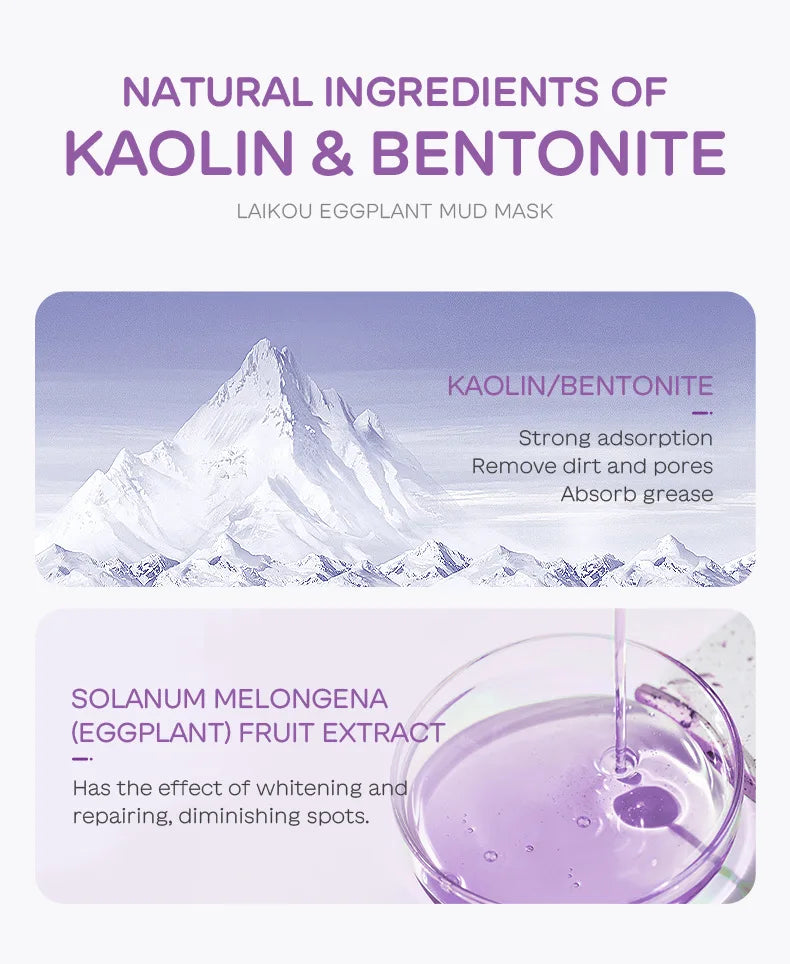 5pcs LAIKOU Eggplant Mud Mask Oil Control Moisturizing Anti-Acne  Anti Wrinkle Whitening Cleansing Clay Mask Skin Care Face Mask