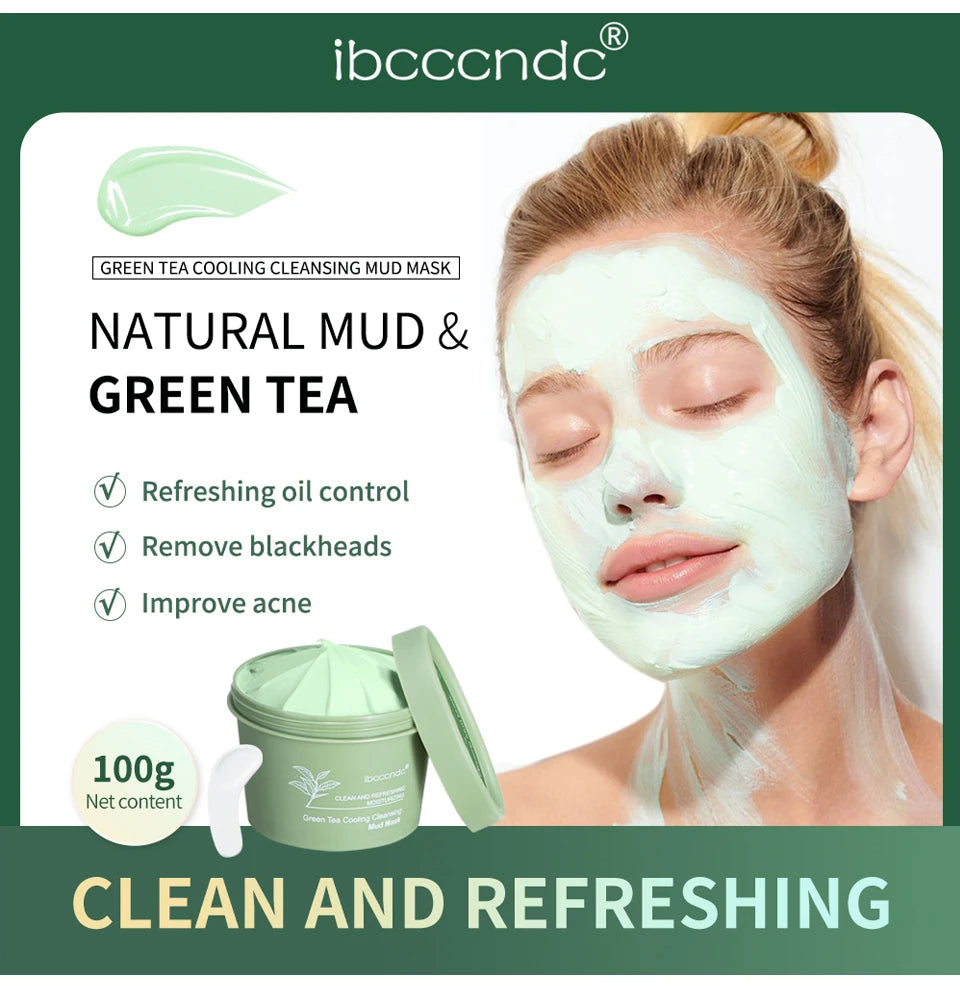Green Tea Mud Mask Natural Skincare Deeply Cleansing Pore Nourishing Clay Face Mask Face Skin Care Cleaner 100g