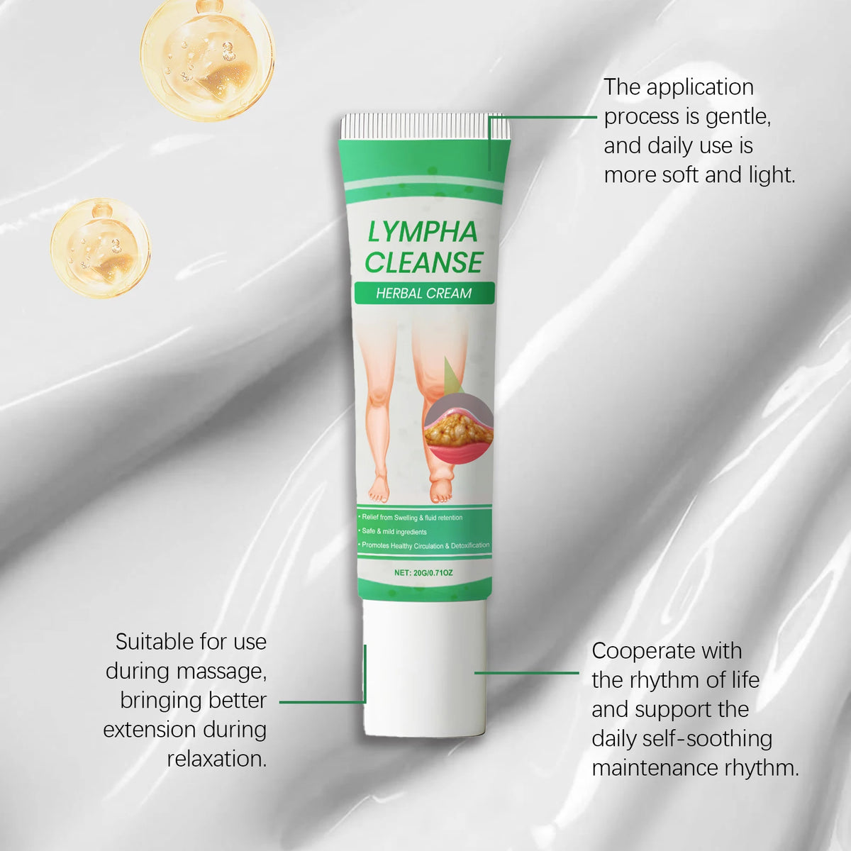 Lymphatic Drainage Cream for Body Lymphatic Massage Legs Blood Circulation Improvement Detox Edema Swelling Removal Herbal Cream