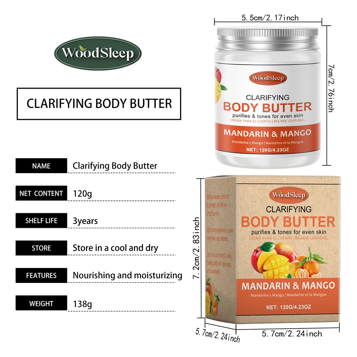 Woodsleep Coconut Body Butter Cream Long Lasting Smooth Skin Firming Anti Crack Honey Mango Papaya Moisturizing Body Cream 120g