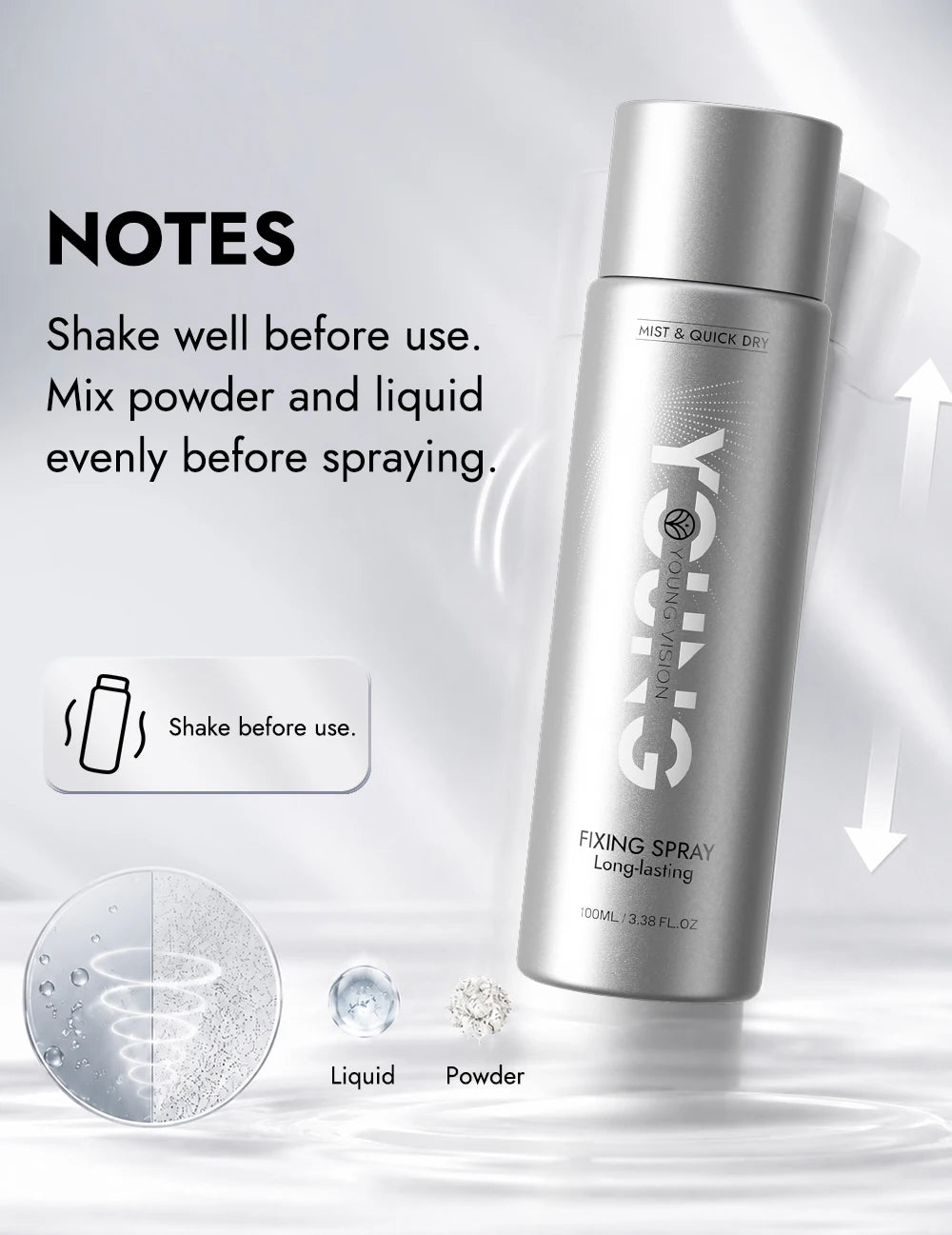 YOUNG VISION 100ml Makeup Setting Spray – Long-Lasting Matte Finish, Oil-Control, 3-Layer Film-Forming, Alcohol-Free, Hydrating,