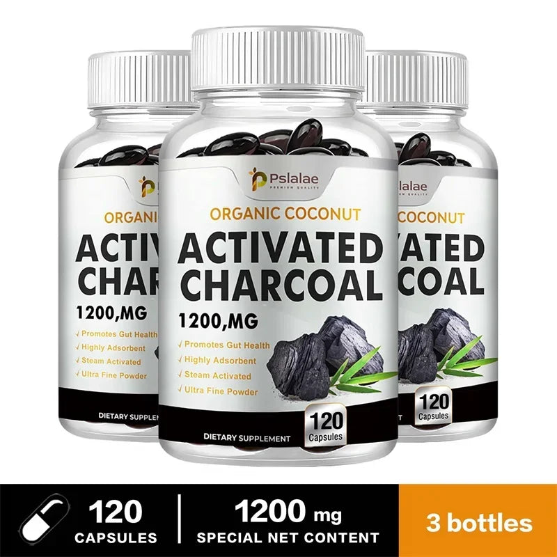 Activated Charcoal Capsules 1200 Mg - Organic Coconut Shell, Helps Relieve Gas & Bloating, Detox & Bowel, Digestive Supplement