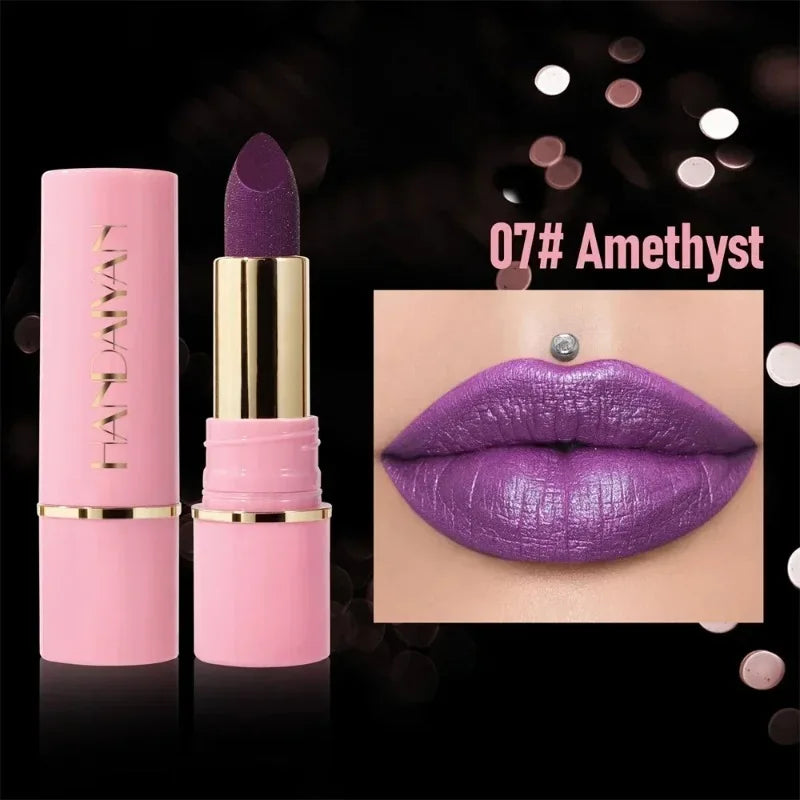 8 Colors Diamond Shimmer Lipstick Purple Metallic Glitter Pearlescent Lip Tint Long Lasting Waterproof Lipstick Makeup Cosmetics