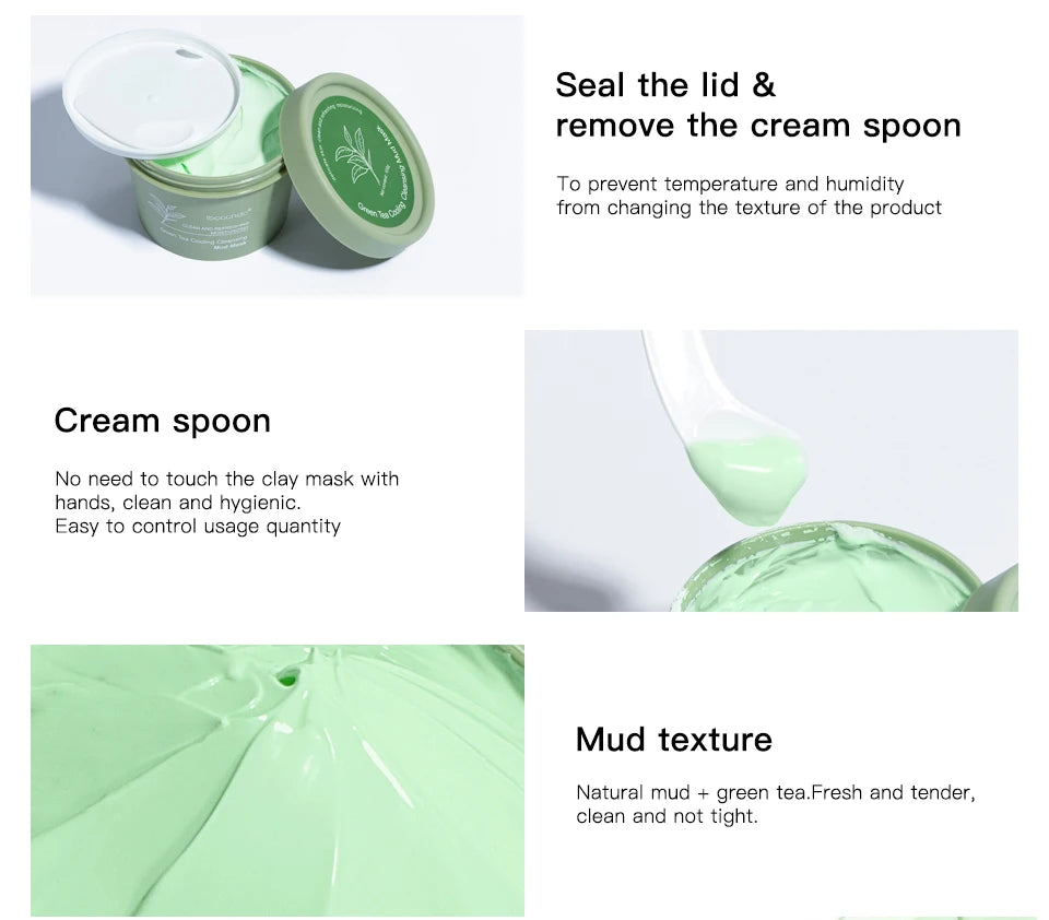 Green Tea Mud Mask Natural Skincare Deeply Cleansing Pore Nourishing Clay Face Mask Face Skin Care Cleaner 100g