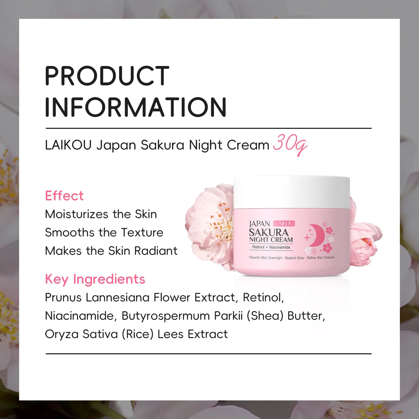 LAIKOU Sakura Day Night Face Cream Nourishing & Brightening Moisturizer Anti-aging Smooth Skin 30g