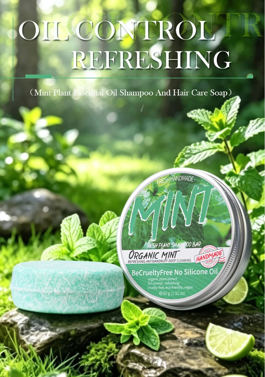 60g Mint Herbal Shampoo Plant-Based Soap for Oil Control Dandruff Hand Soap Genuine Herbal Product for Scalp Care