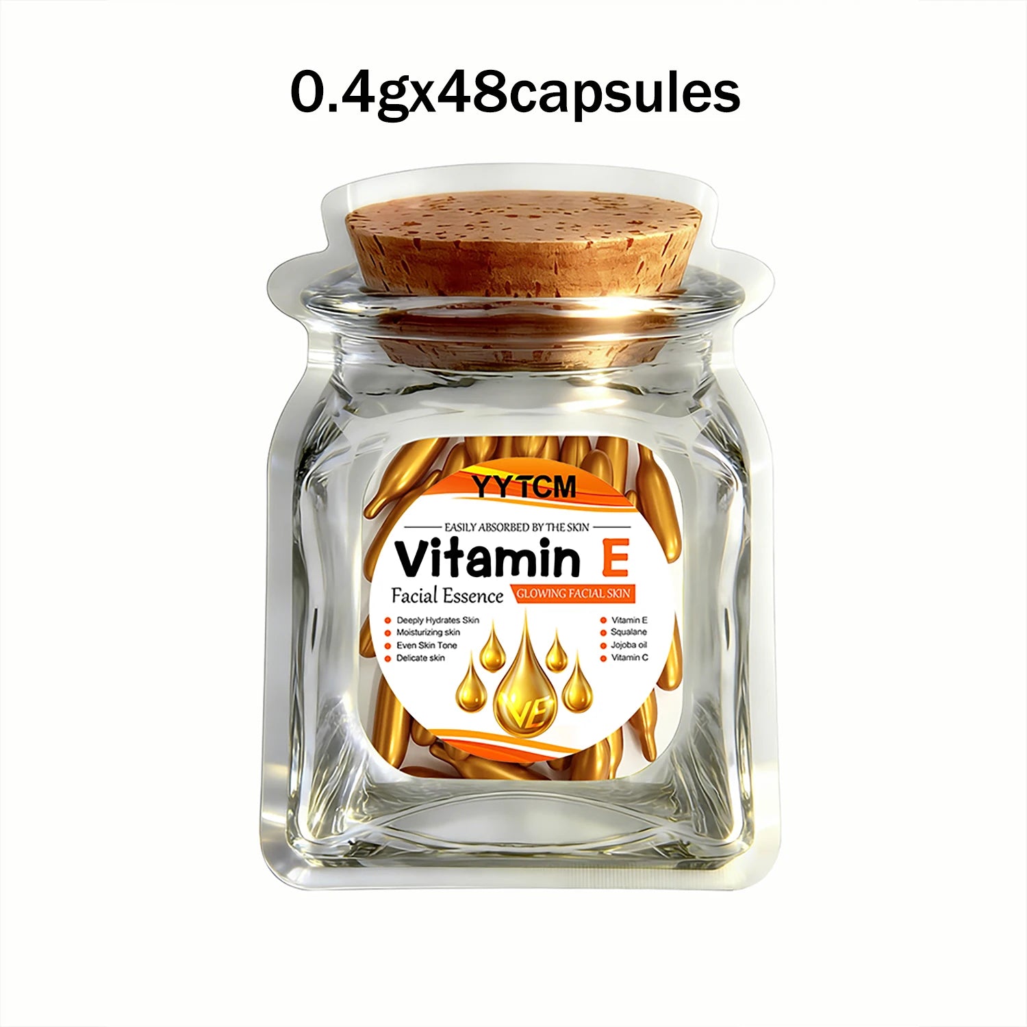 Vitamin E Deep Moisturizing Capsule Essence, hydrates and smooths the skin, contains plant squalane, vitamin C, and deep moisturizing and brightening skin essence (0.4g x 90 capsules)/bottle - 1 bottle