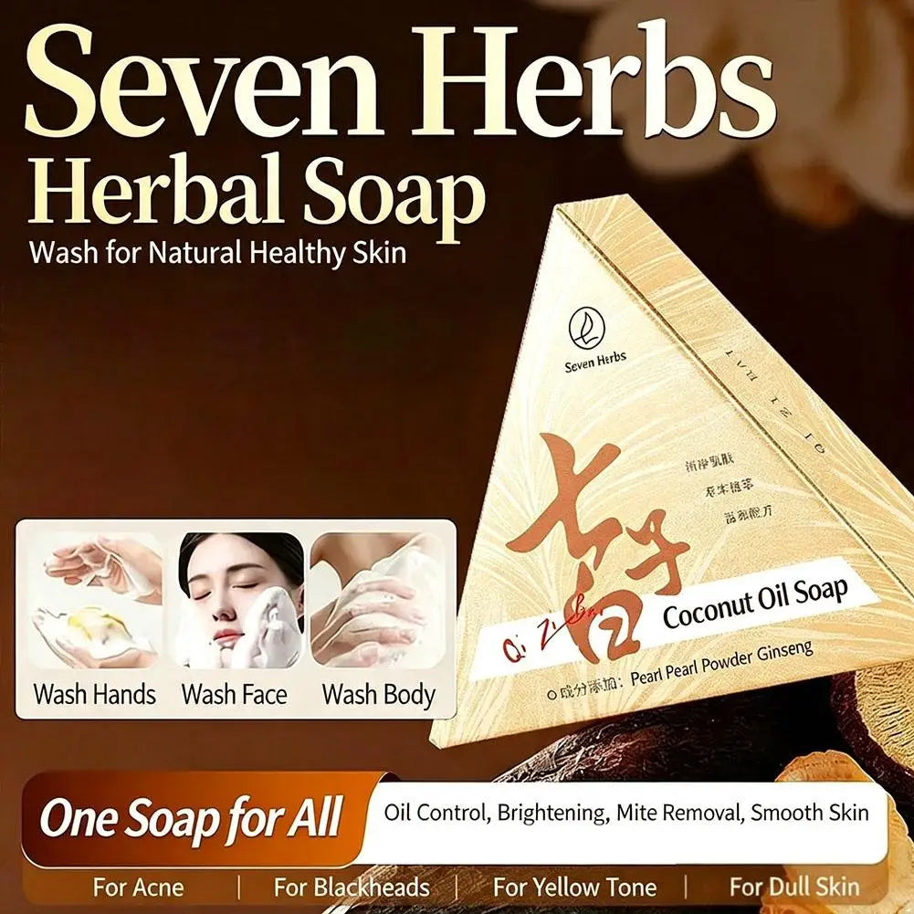 120g Face Soap with Foaming Net Seven Seed White Ancient Method for Oil Control Gentle Herbal Cleansing Skin