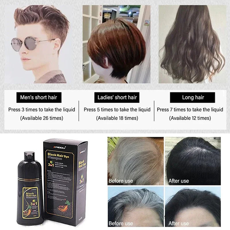 Meidu 3 In 1 Instant Coloring Shampoo Natural Black Color for Men Women Hair Dye Herbal Brown Purple Hair Dye Hair Dye Shampoo