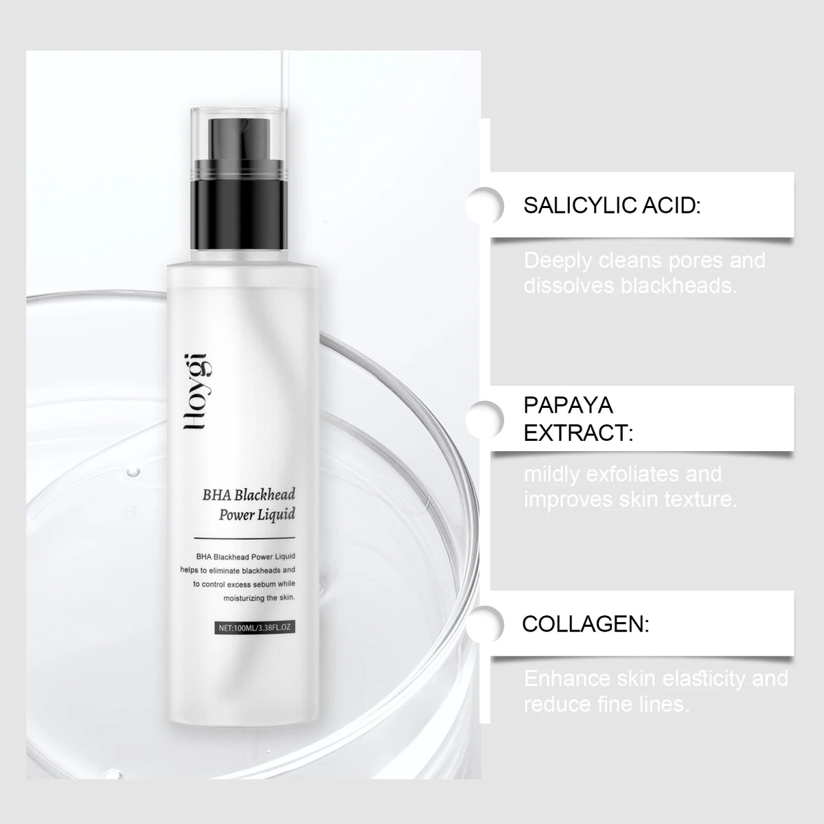 Salicylic Acid Exfoliating Toner 100ml Pore Minimizer Blemish Control Liquid Papaya Extract Hydrating Facial for Acne Prone Skin