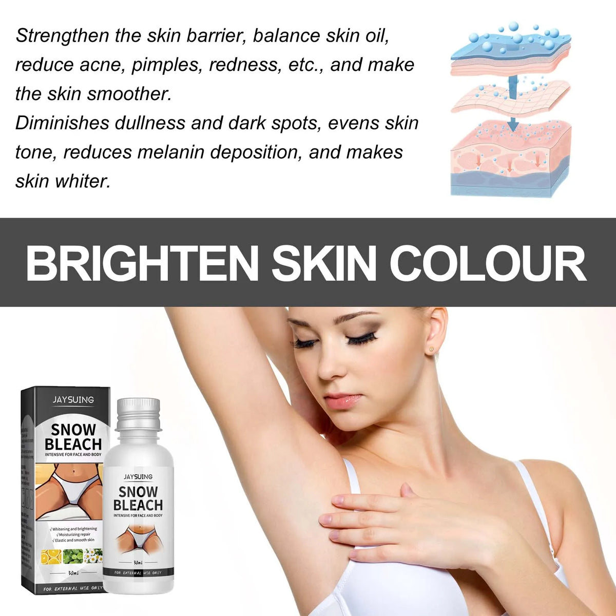 Body Snow Bleach Cream Nicotinamide Brighten Private Parts Underarm Bleaching Armpit Elbow Knees Joint Removal Dark Spot Melanin