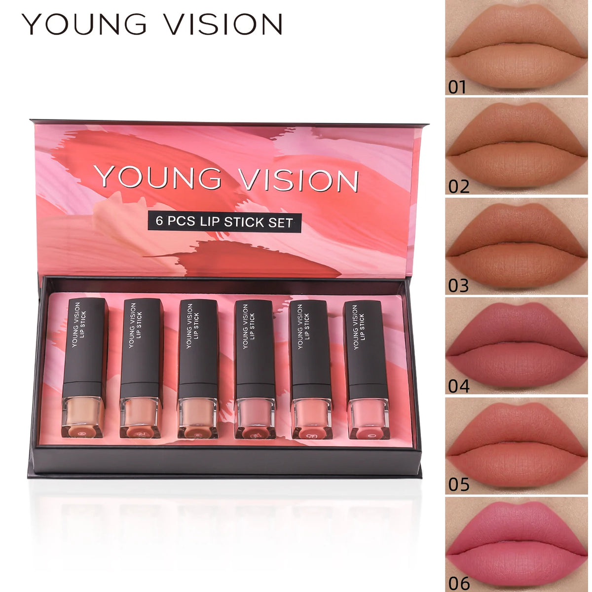 Matte Lipstick Set with Matte Finish, Waterproof and Not Easy to Stick to Cups, 6-Color Gift Box Lipstick Set