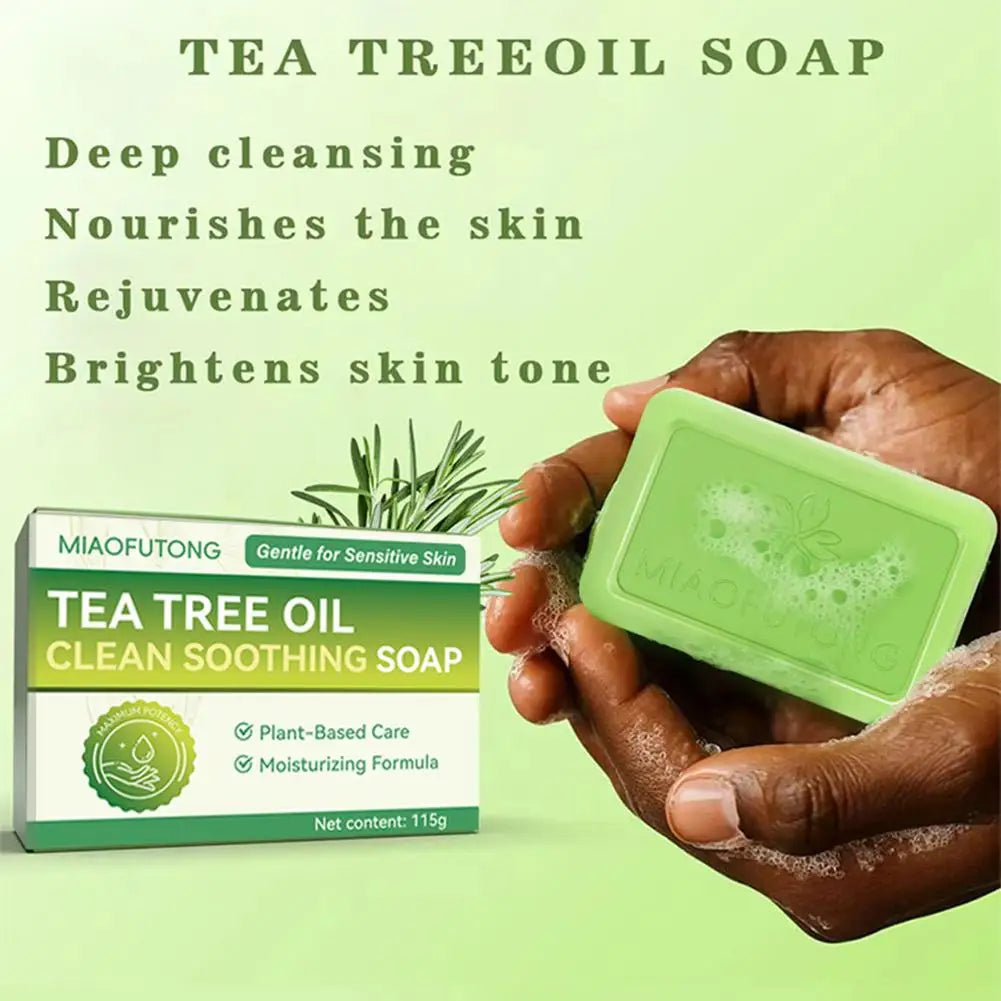 Tea Tree Oil Soap Bar for Men Women Natural Plant Extract Handmade Soap Deep Cleansing Soothing for Dry Skin Exfoliate Skin Care