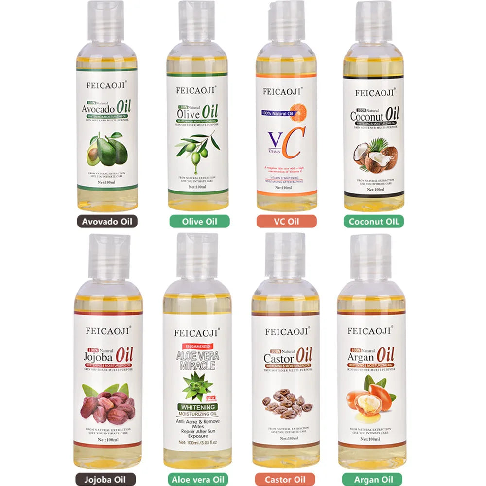 100ml Pure Natural Plant Essential Oils Aloe VC Avocado Honey Snake Argan Olive Carrot Massage Oil Repairing Smoothing Skin Care
