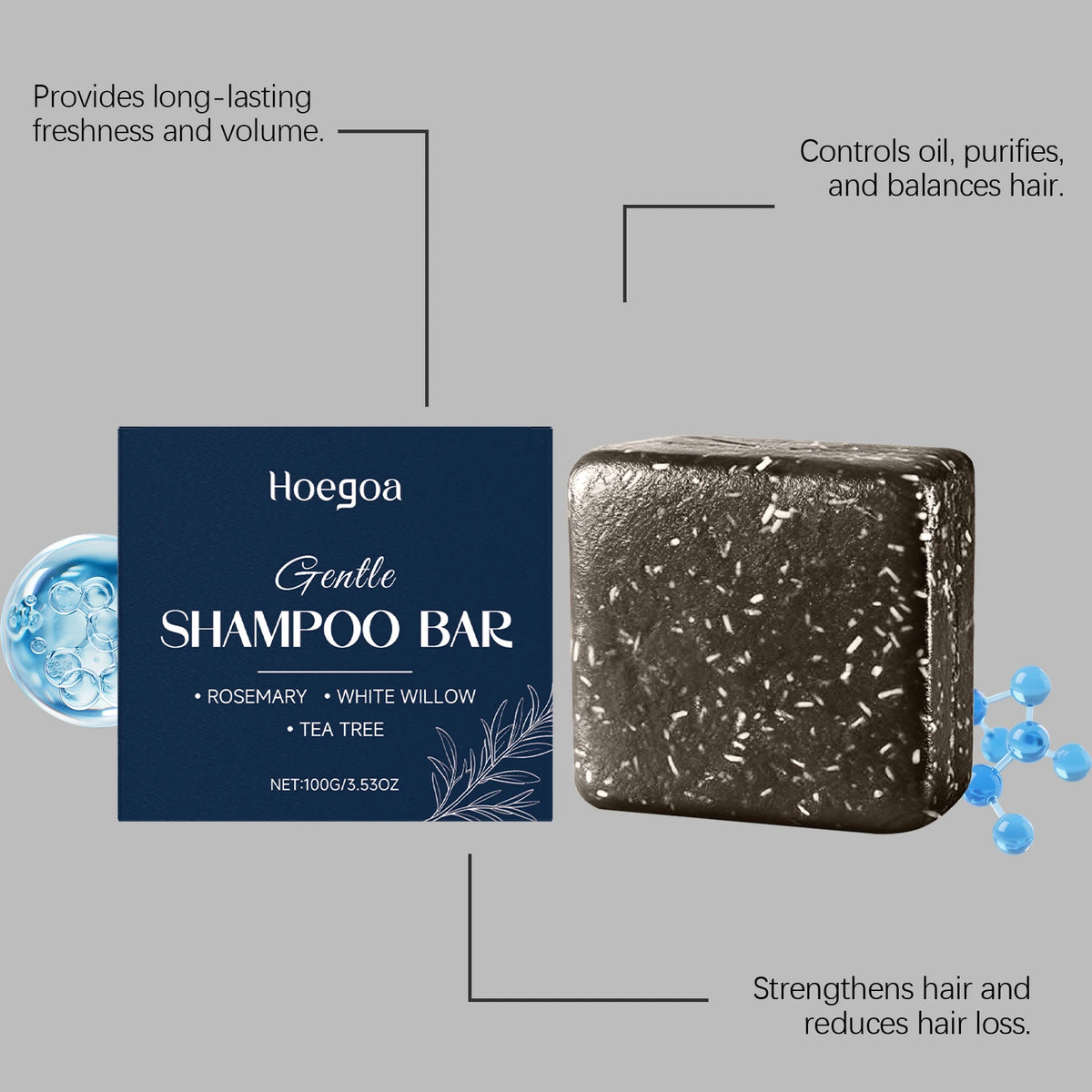 Rosemary Shampoo Bar for Hair Growth Natural Solid Shampoo with Rosemary Oil for Oily Scalp & Dry Hair Care for Women & Men 100g