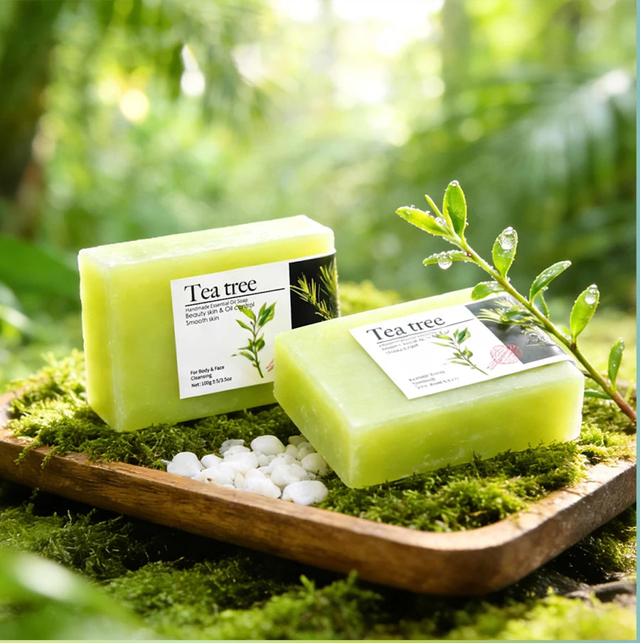 2Pcs100G Tea Tree Oil Soap Bar Deep Cleansing Facial Bath Bar Acne Pimple Control New Formula