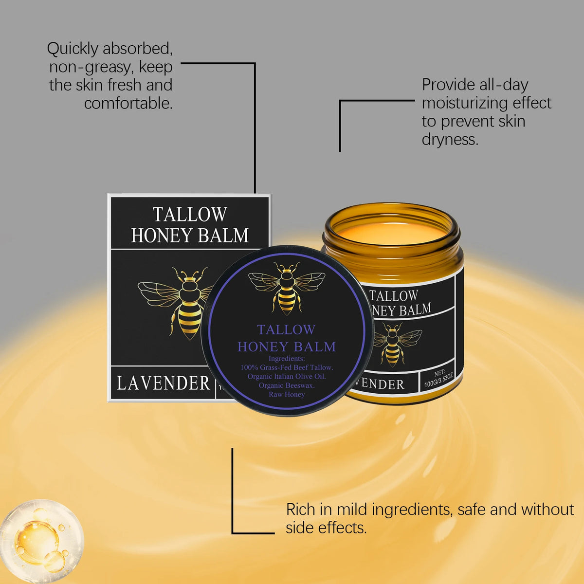Beef Tallow Honey Cream Brightening Fade Dark Spots Remove Melanin Firming Non-Greasy Lasting Moisturizing Soothing Body Lotion