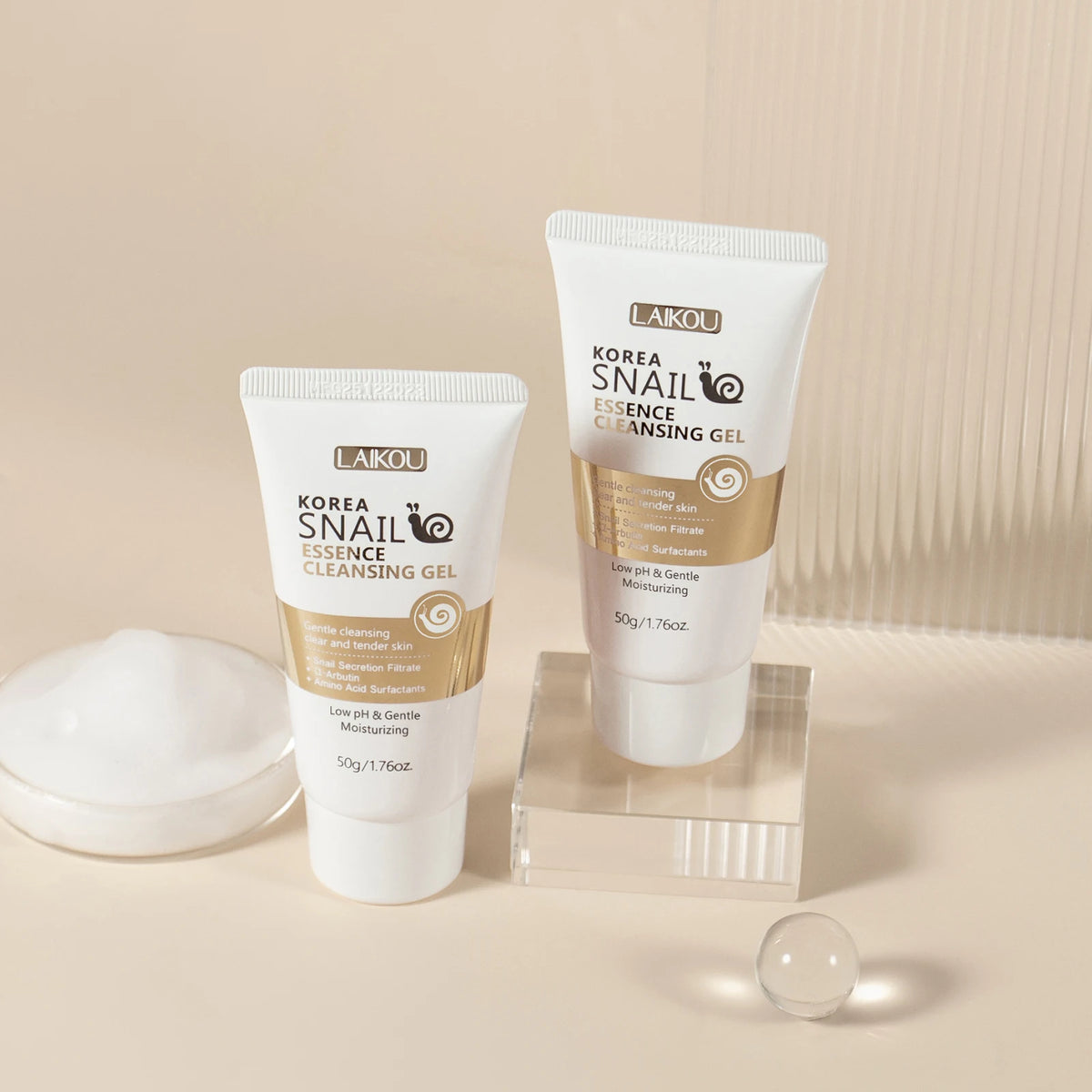 LAIKOU Korea Snail Essence Cleansing Gel 50g Low PH Gentle Cleansing Moisturizing Clear Tender Skin Daily Face Wash
