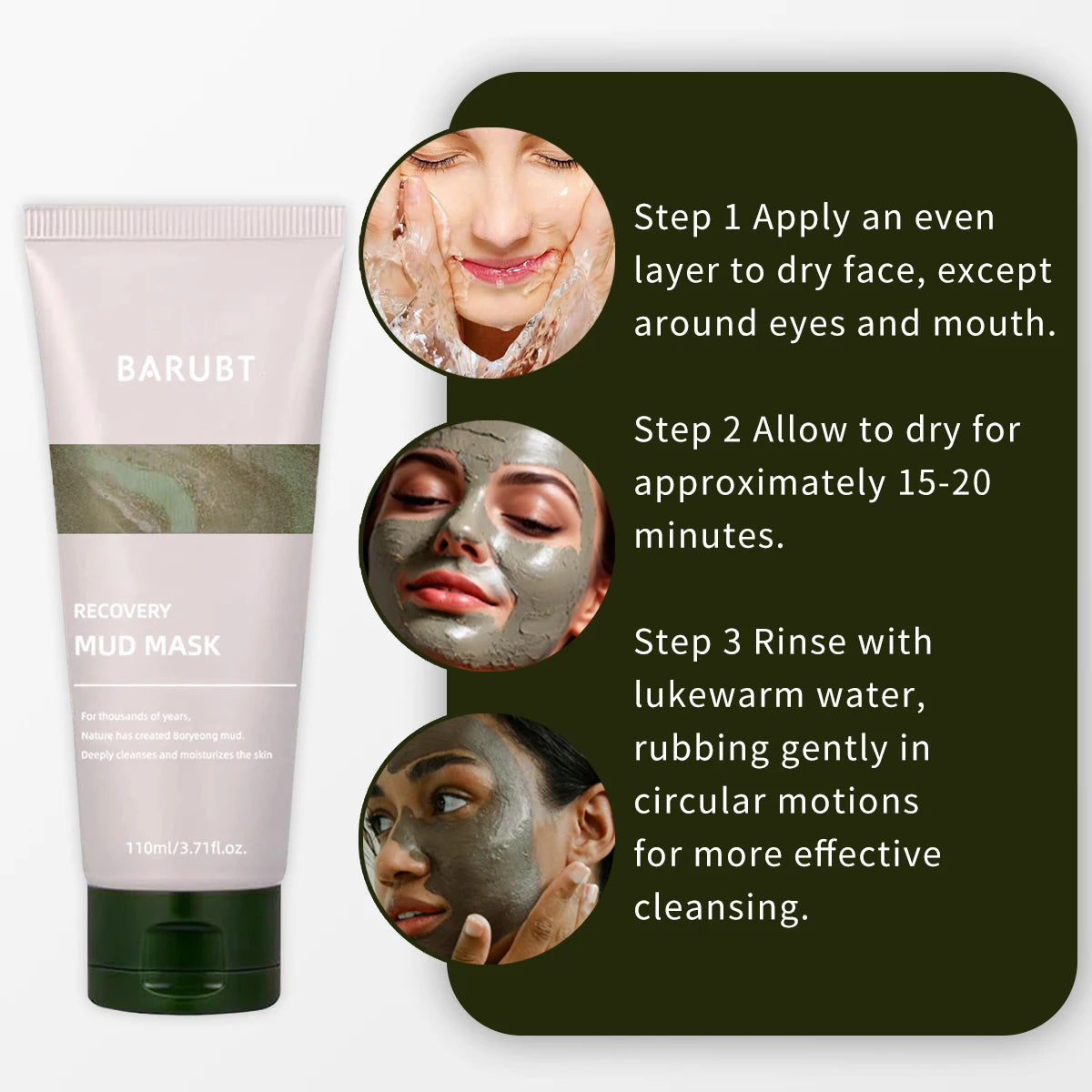Soothing Mud Mask Mud Clay-Moisturizing Deep Pores Mild Exfoliating Cleansing Milk Face and Body Mask, Including 91.8% Natural E
