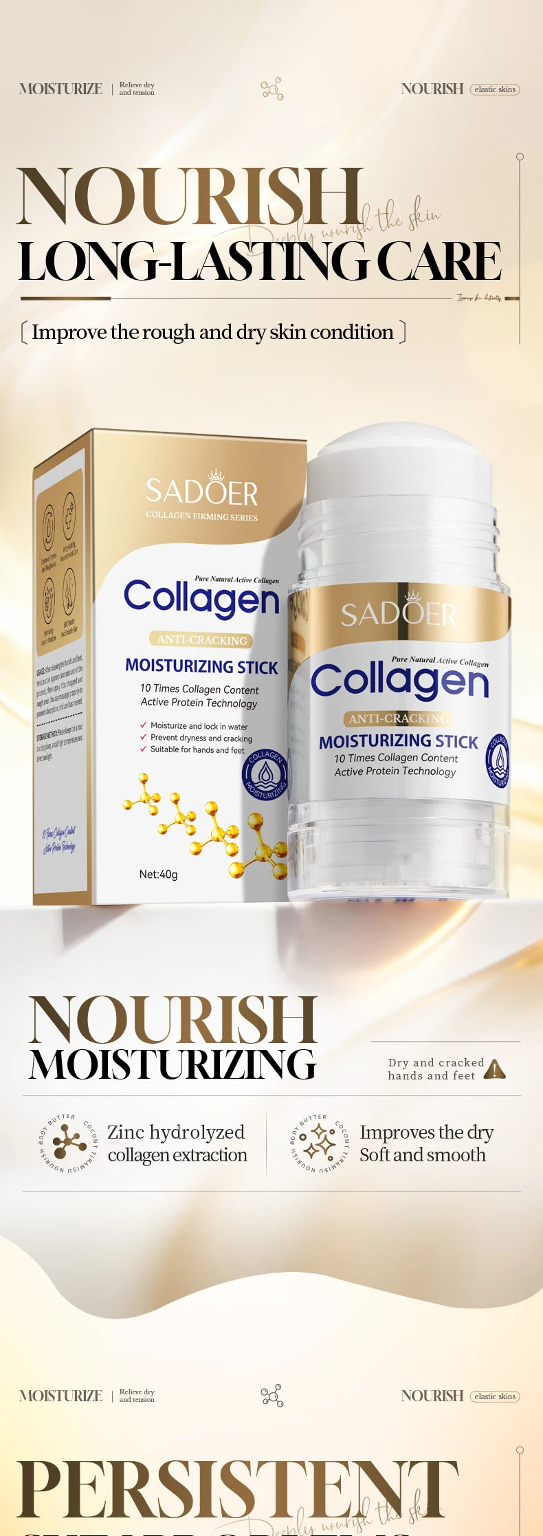 SADOER Collagen Hand & Foot Cream Stick Moisturizing Anti Cracking Whitening Anti Wrinkles Anti-Aging Hands Skin Care Products