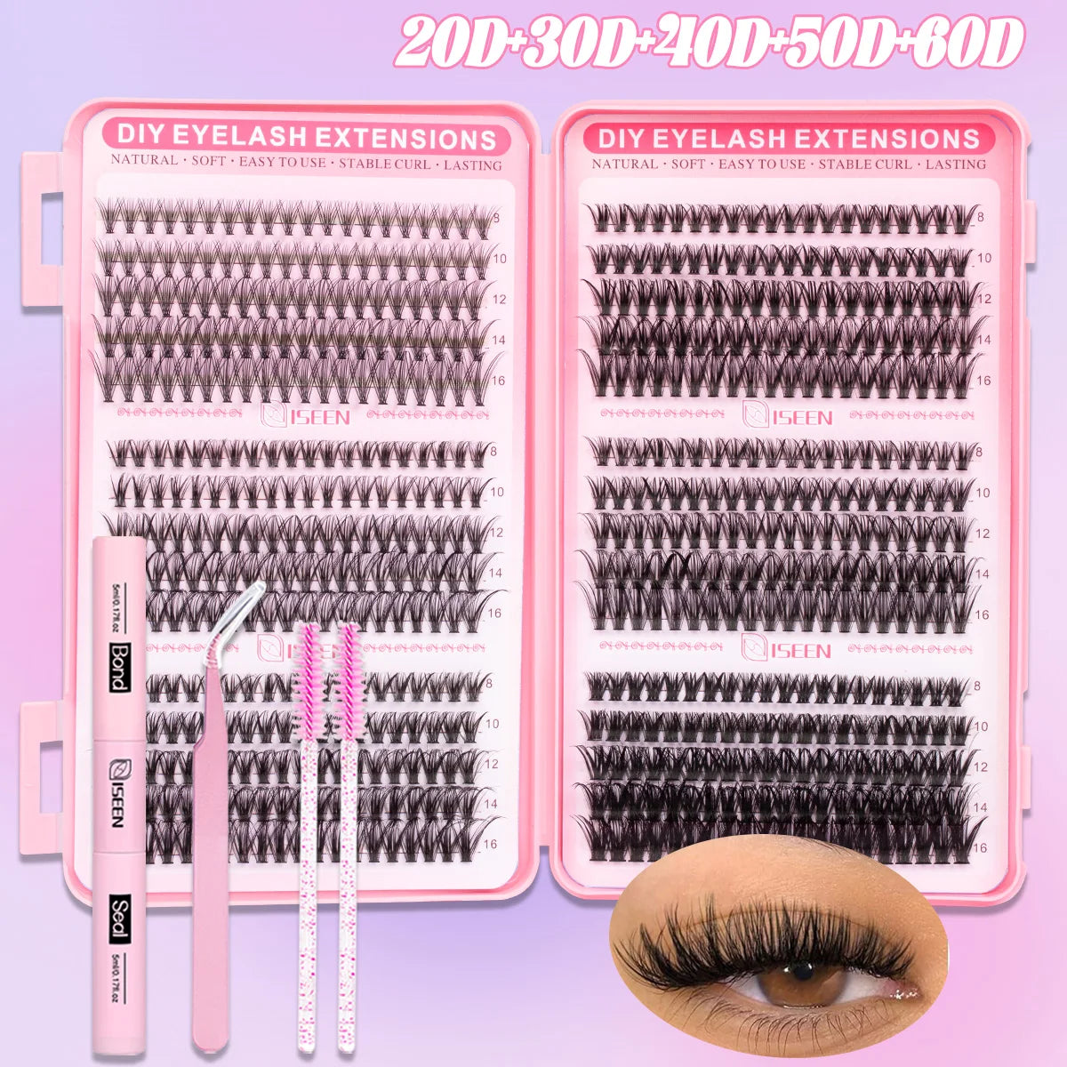 Lash Clusters Kit DIY Lash Extension Kit Large Capacity D Curl with Lash Bond And Seal And Eyelash Tweezers Makeup