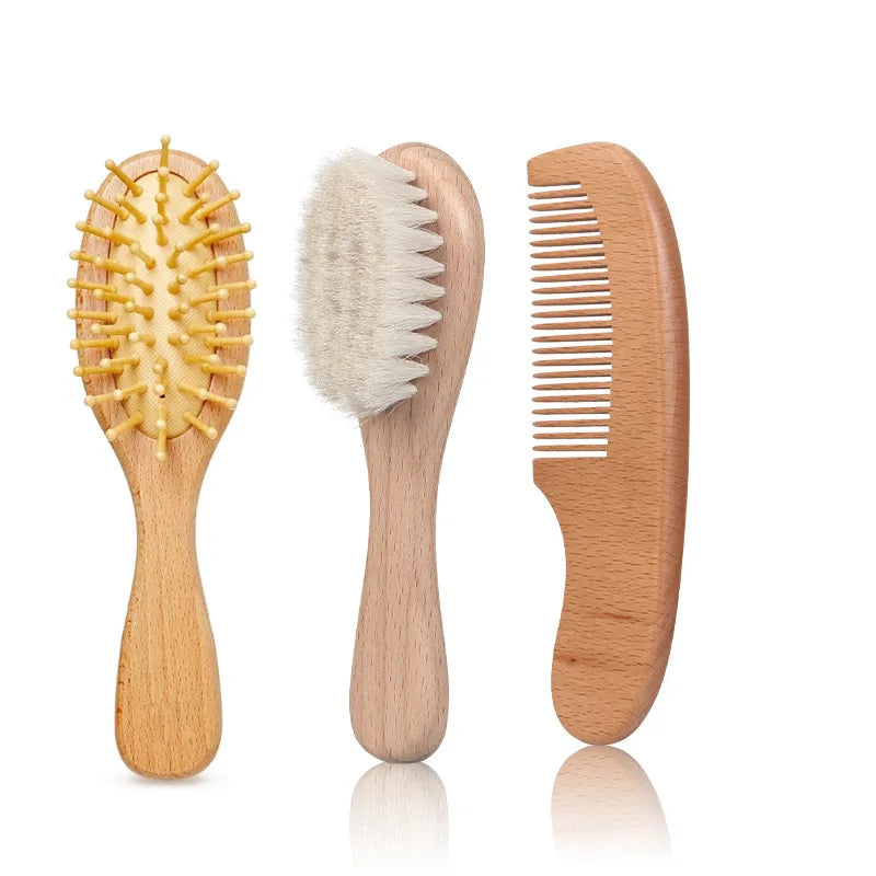 1/2/3PCS Newborn Wool Baby Wooden Brush Comb Newborn Hair Brush Infant Head Massager Portable Comb Hair Bath Brush Comb