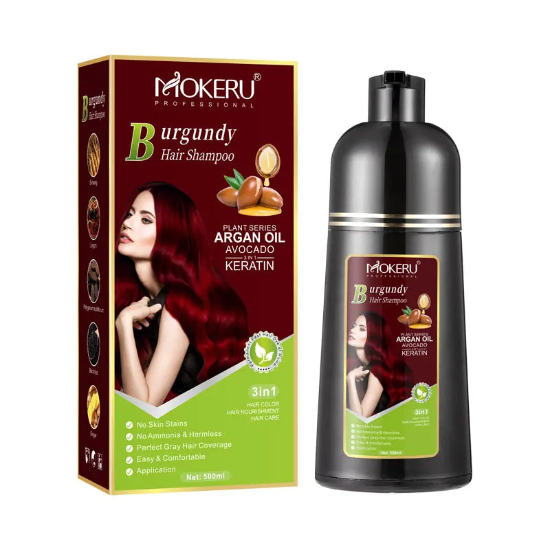 Mokeru Ammonia Free Keratin Hair Color Shampoo Coffee  Permanent Brown Hair Dye Shampoo for White Hair Coverage