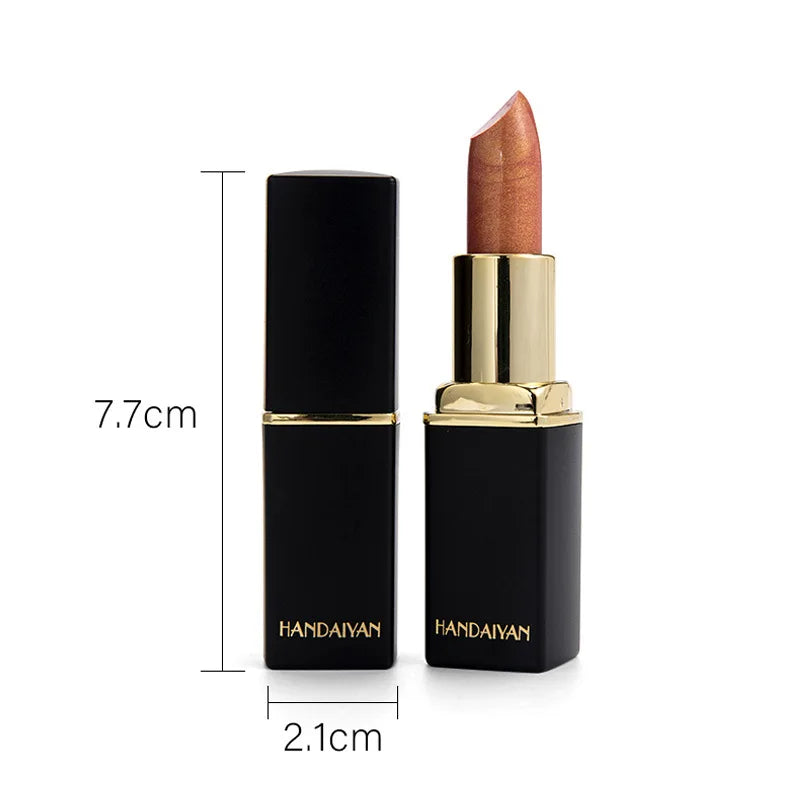 Black Tube Gold Shiny Lipstick Waterproof Long Lasting Moisturizing Glitter Pearlescent Nude Pink Shimmer Lipstick Luxury Makeup