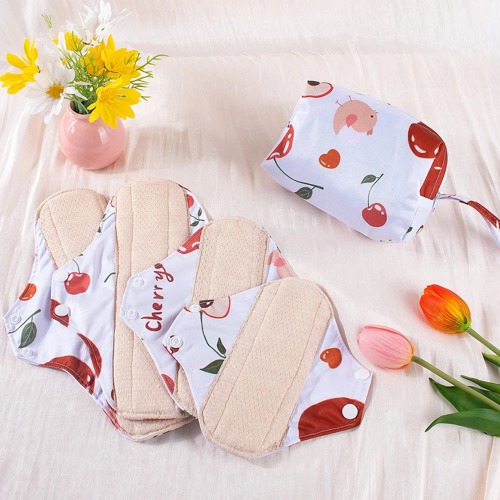 Reusable Sanitary  Napkins Washable Cotton Panty Liners Soft Cloth Menstrual Pads  4pcs Pads with 1pc Mini Wet Bag