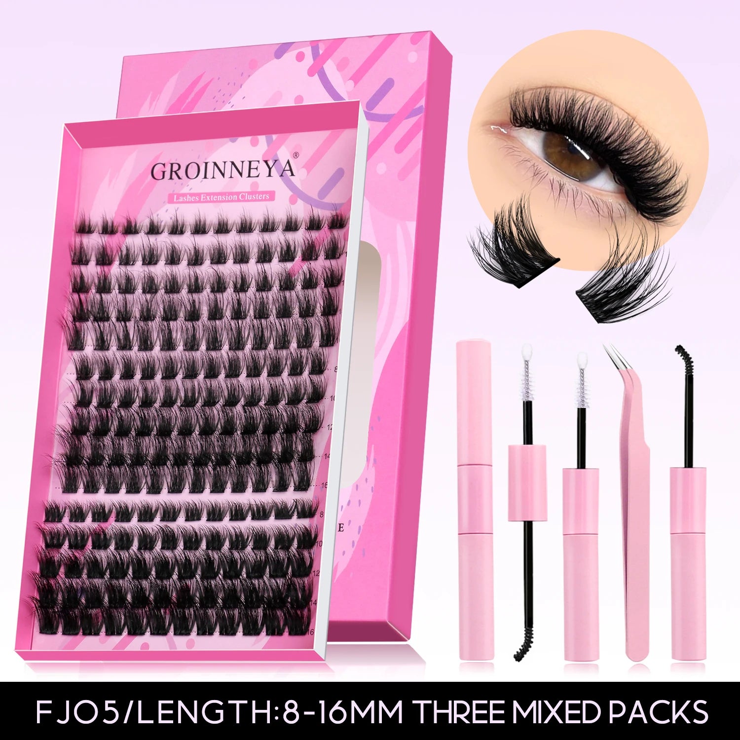 GROINNEYA Manga Lash Clusters Kit Fluffy 3D Mink Faux Cluster Lashes Kit Lashes Extension with Bond and Seal Makeup Kit