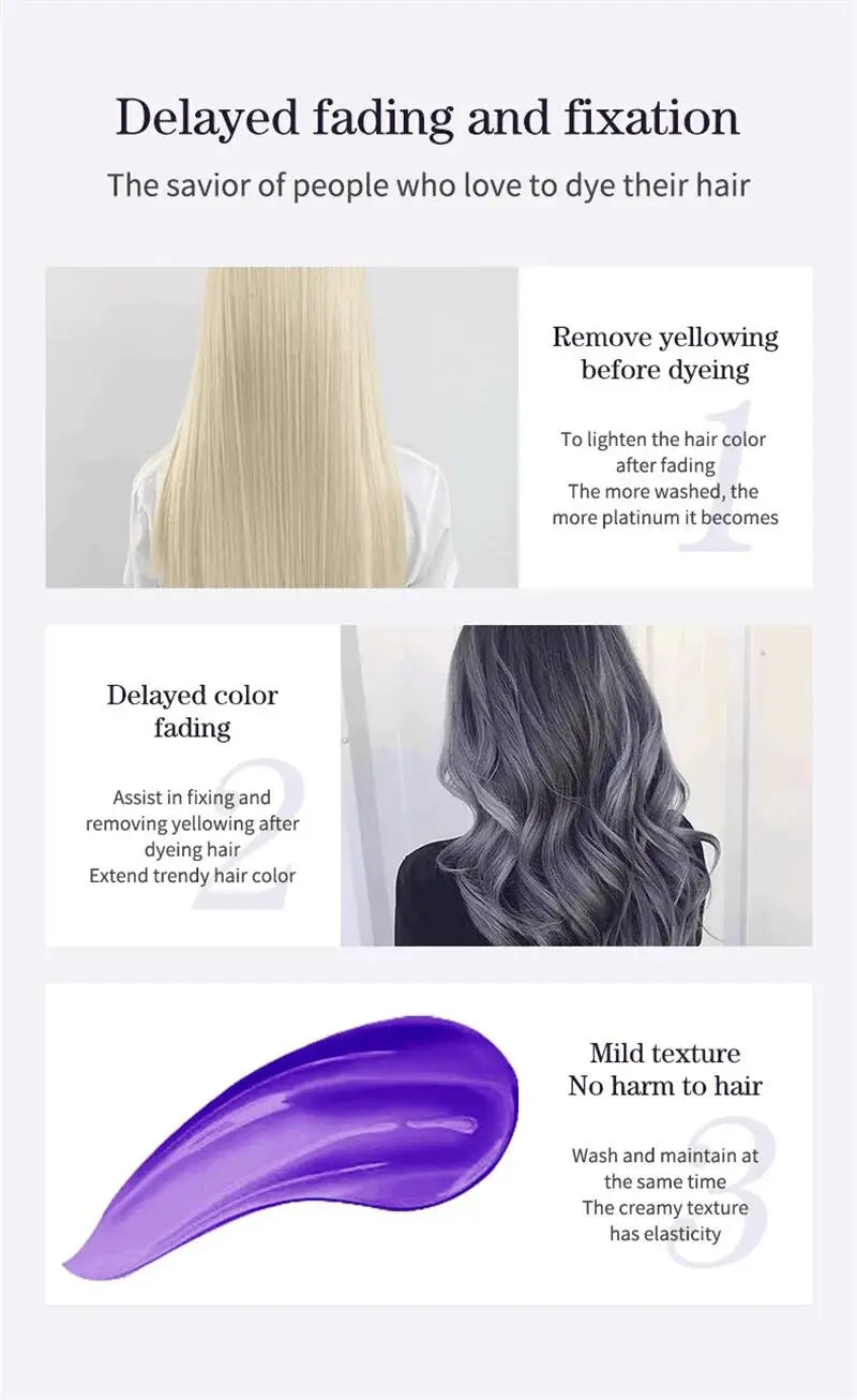 300Ml Color Fixing Purple Shampoo Lock Color Cover Gray Hair Fade Yellow After Bleach Hair Dye Long Lasting Non-irritating Care