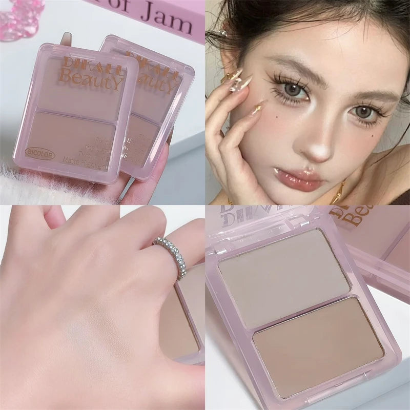 Two-tone Highlight Contour Palette Matte White Highlighter Grey Brown Nose Shadow Face Contouring Bronzer Brighten Powder Makeup