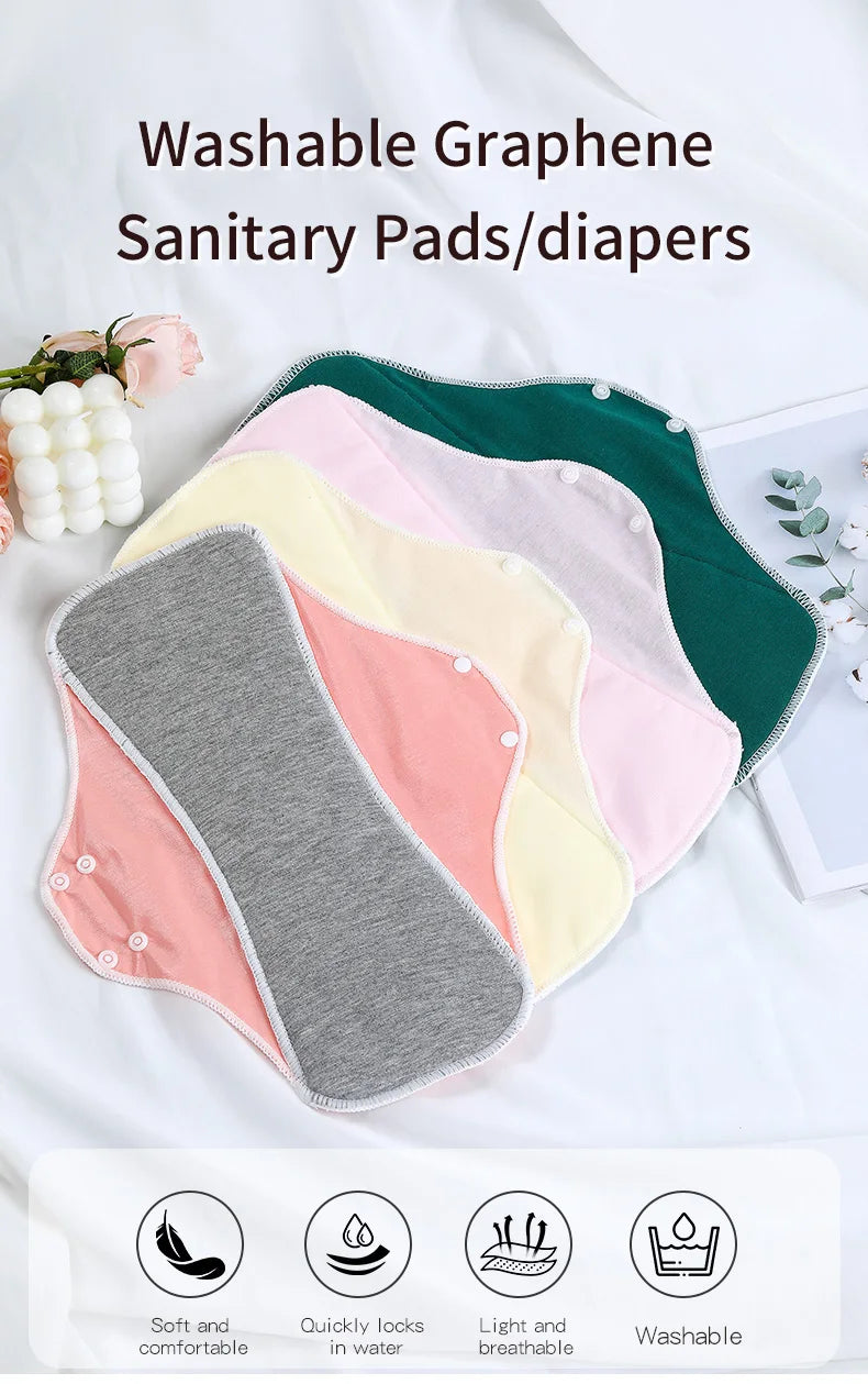 AIO Large Washable Graphene Incontinence Pads Cotton Panty Liner Heavy-flow Menstrual Pads Cloth Tampons Urinary Sanitary Pads
