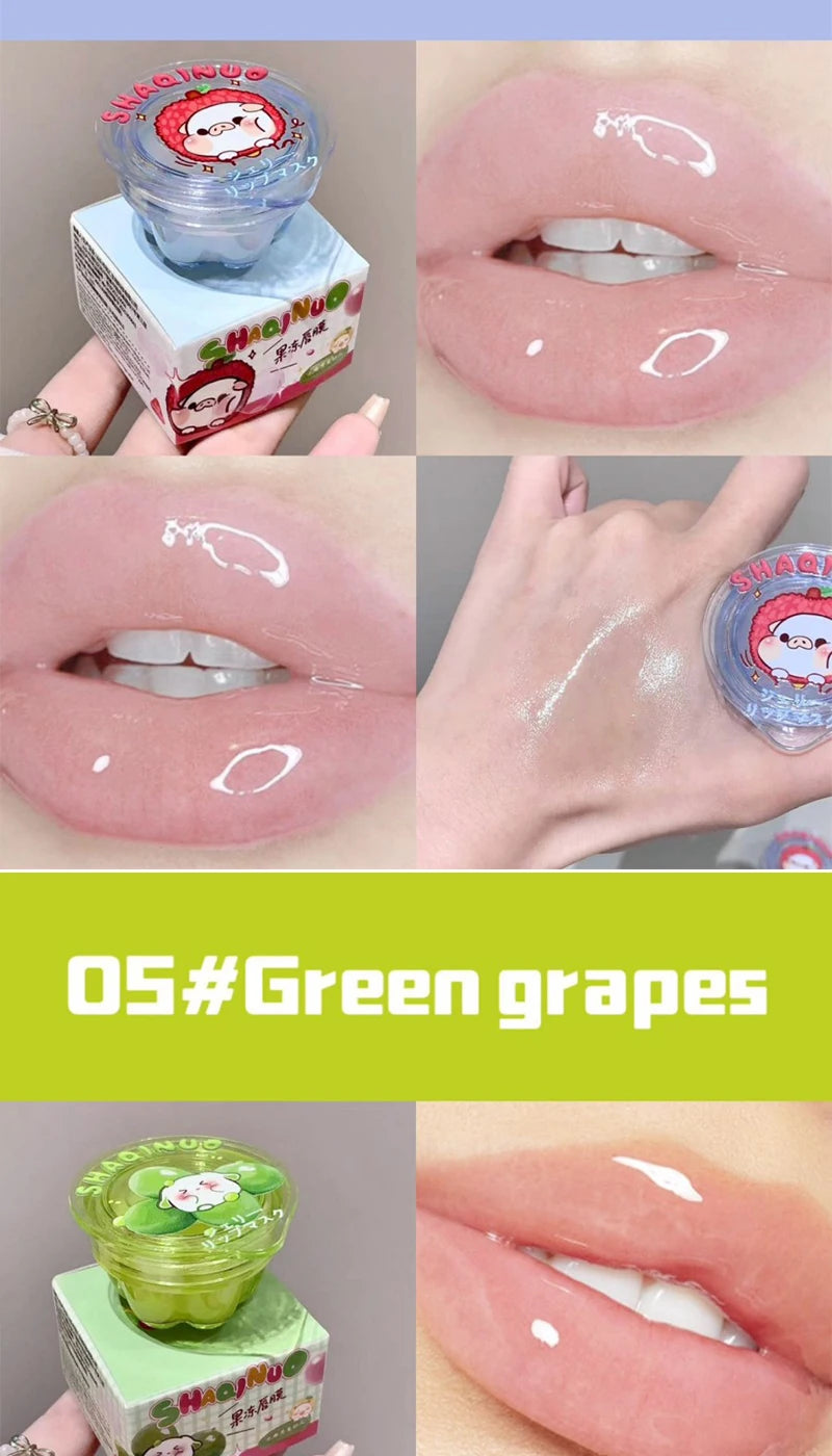 Shaqinuo Jelly Lip Mask Moisturizing and Hydrating Sleep Fruit Lip Balm for Students to Reduce Lip Lines and Prevent Dryness, a Christmas Gift Essential for Autumn and Winter.