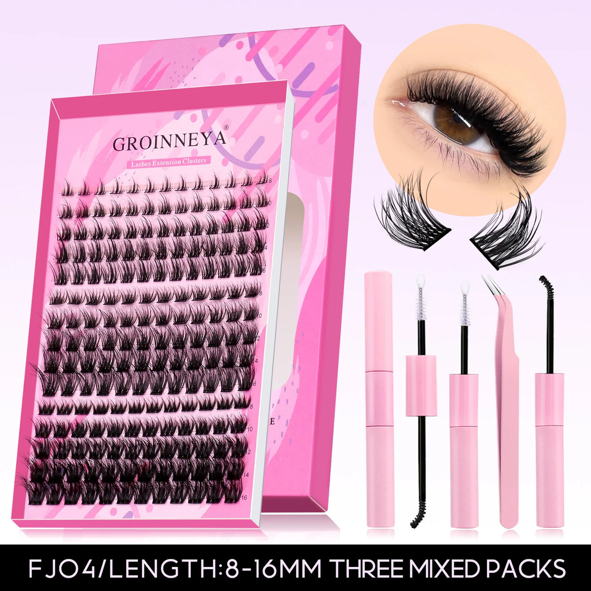 GROINNEYA Manga Lash Clusters Kit Fluffy 3D Mink Faux Cluster Lashes Kit Lashes Extension with Bond and Seal Makeup Kit