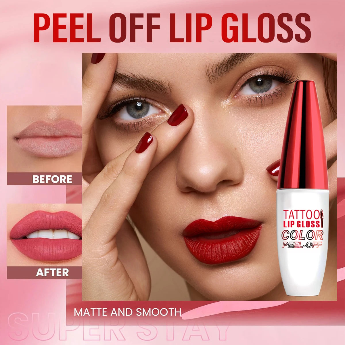 ZaiDoc Peel Off Lip Stain Tint Set 4 Colors Long Lasting Waterproof Transfer Proof Matte Finish Lip Gloss 10g Each