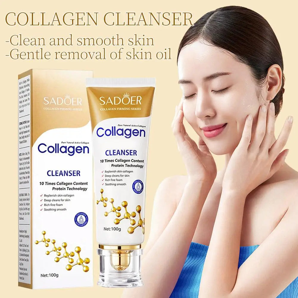 Collagen Cleansing Foam, Gentle Foaming Facial Cleanser With Collagen Face Wash For Deep Cleansing & Hydration Skincare 100g