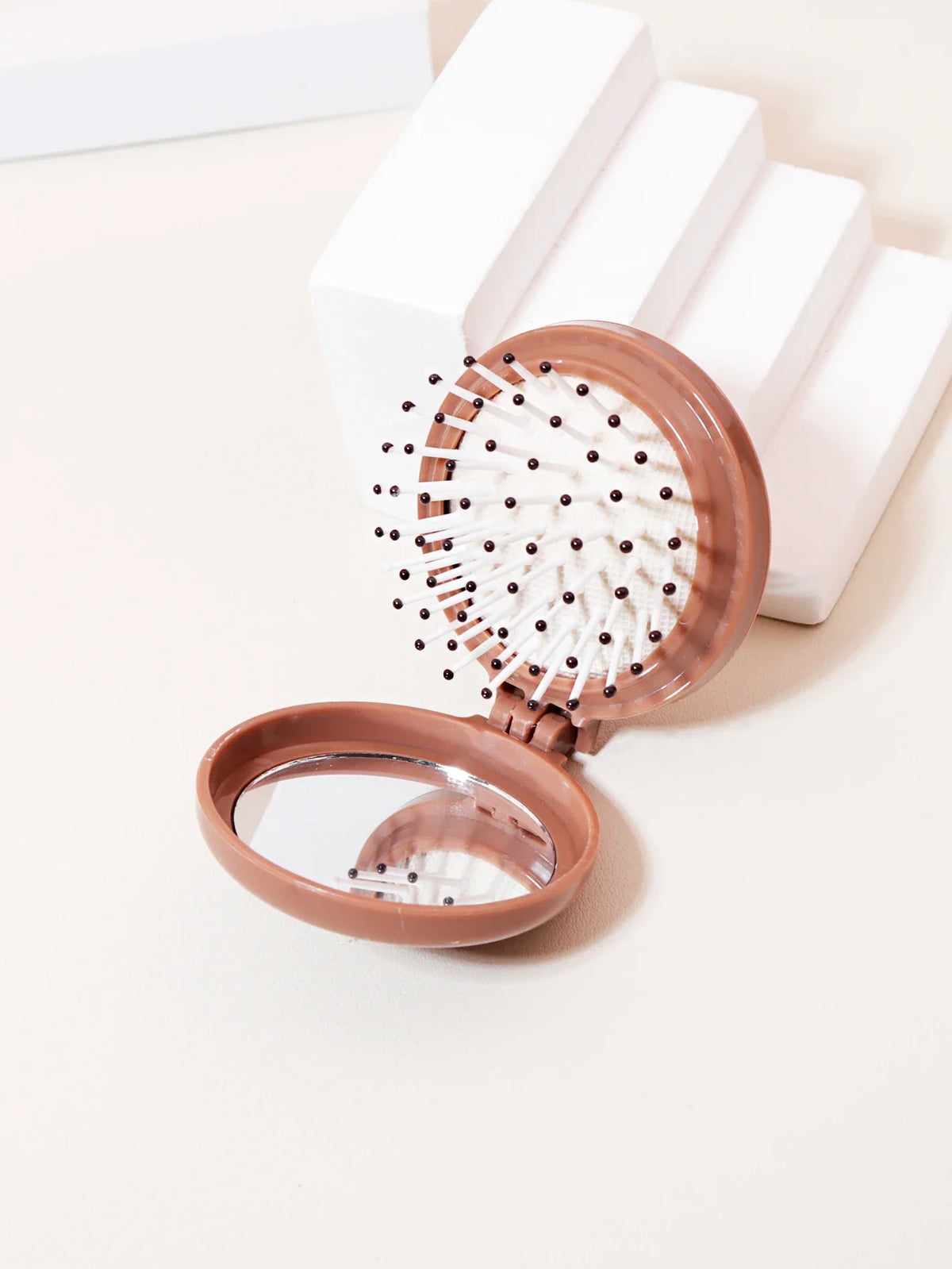 1PC Mini Portable Folding Head Massager Anti-Static Travel Hair Brush Comb Styling Accessory Mirror for Real Hair Wigs