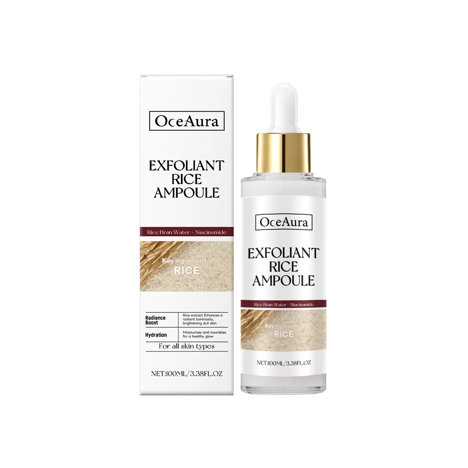 Black&White Rice Exfoliating Essence Dead Skin Remover Facial Glowing Replenisning Shrink Pore Hyaluronic Acid Brightening Serum