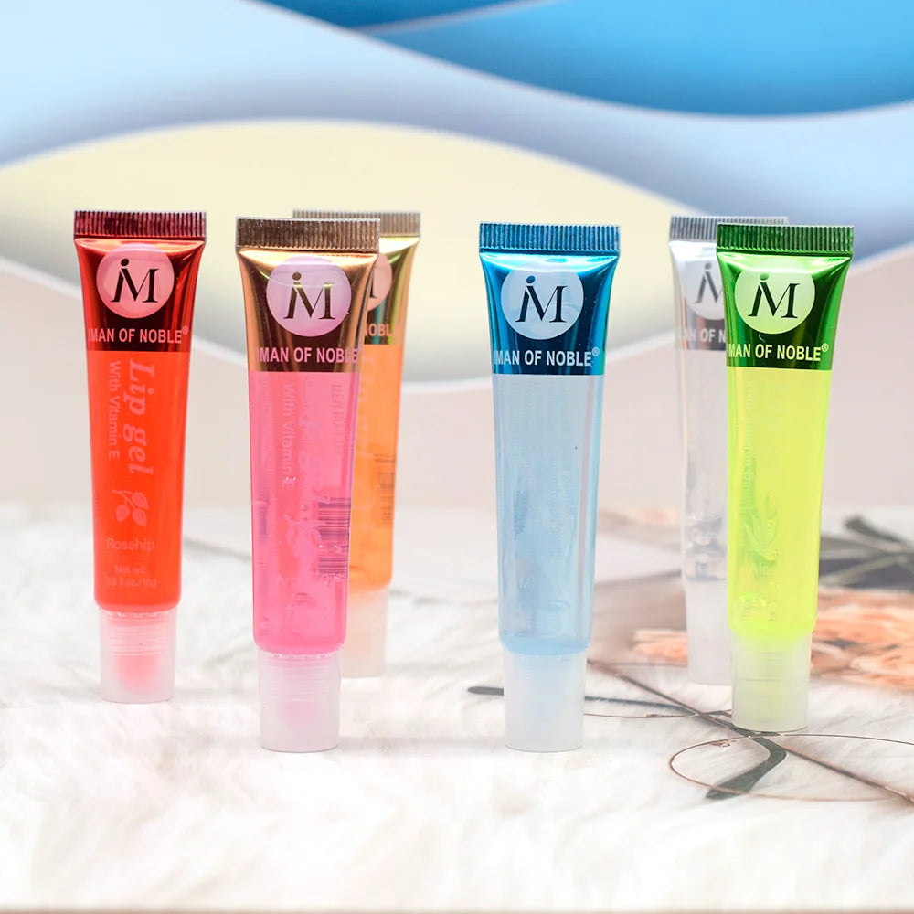 6Pcs Fruity Flavor Watery Glossy Lip Gloss Set Clear Lip Gel Hydrating Moisturizing Lip Gloss Women Lips Makeup