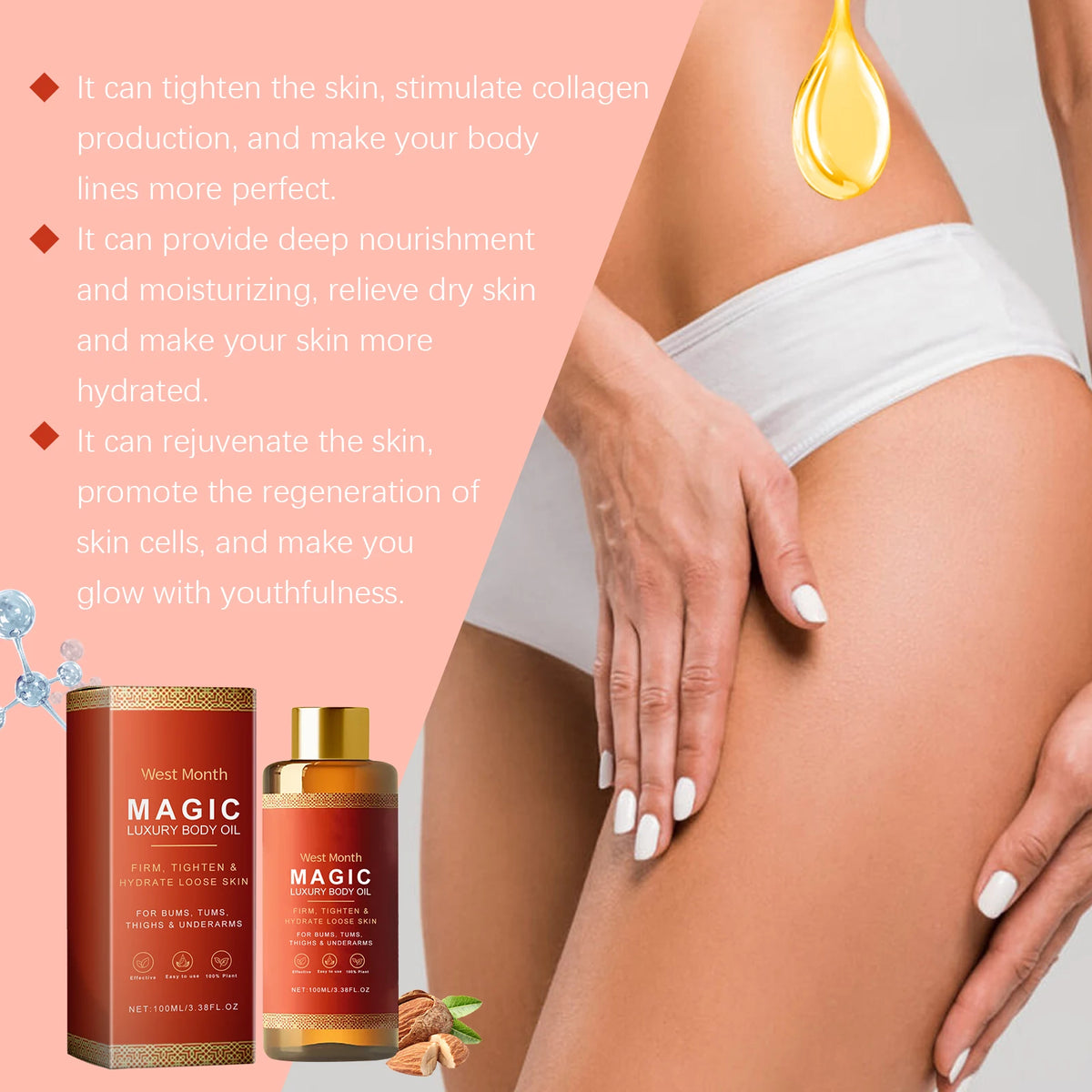 West&Month Daily Hydration Body Moisturizing Oil Firming Radiance-Boosting Moisturizer for Body Massage