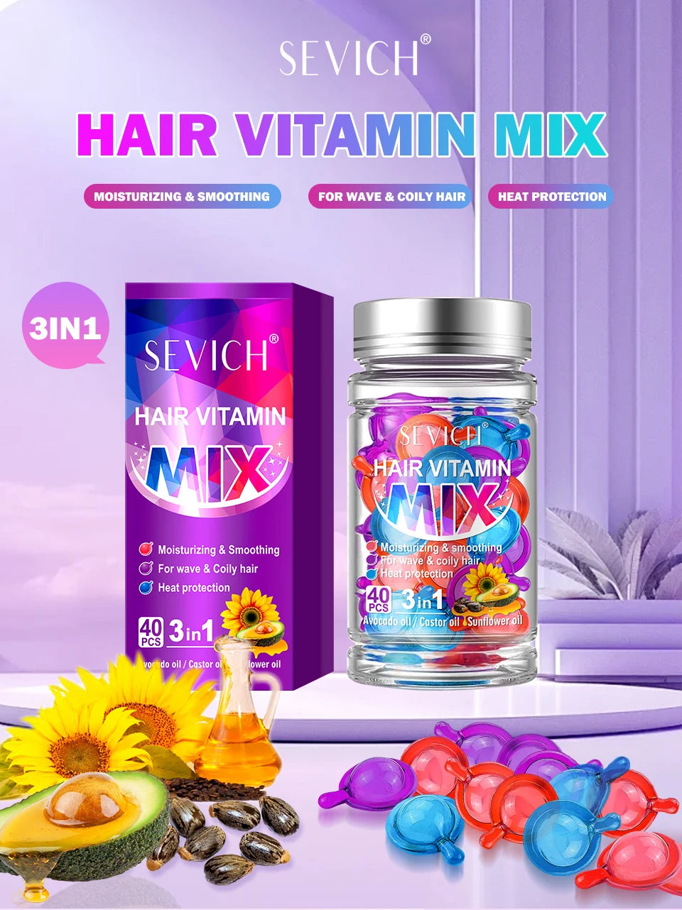 40pcs Mix Hair Vitamin Capsules Repairing Maltreated Frizzy Hair Silky Moisturizing Hair Oil Smoothing Nourishing Hair Care