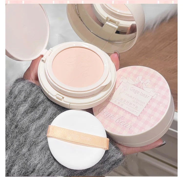 2 in 1 Double Layer Powder Cushion Clear Natural Lasting Brightening Gege Bear Makeup Concealer Loose Powder Cushion Cream