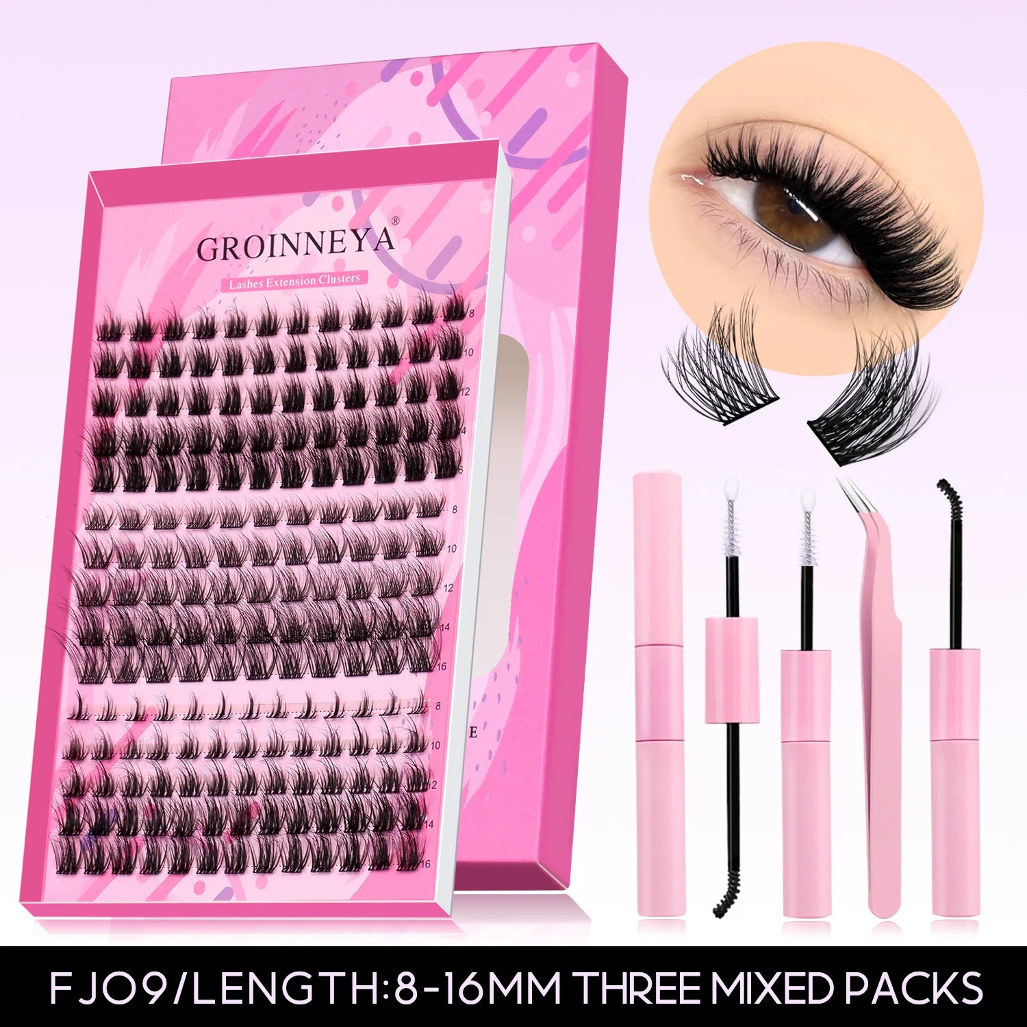 GROINNEYA Manga Lash Clusters Kit Fluffy 3D Mink Faux Cluster Lashes Kit Lashes Extension with Bond and Seal Makeup Kit