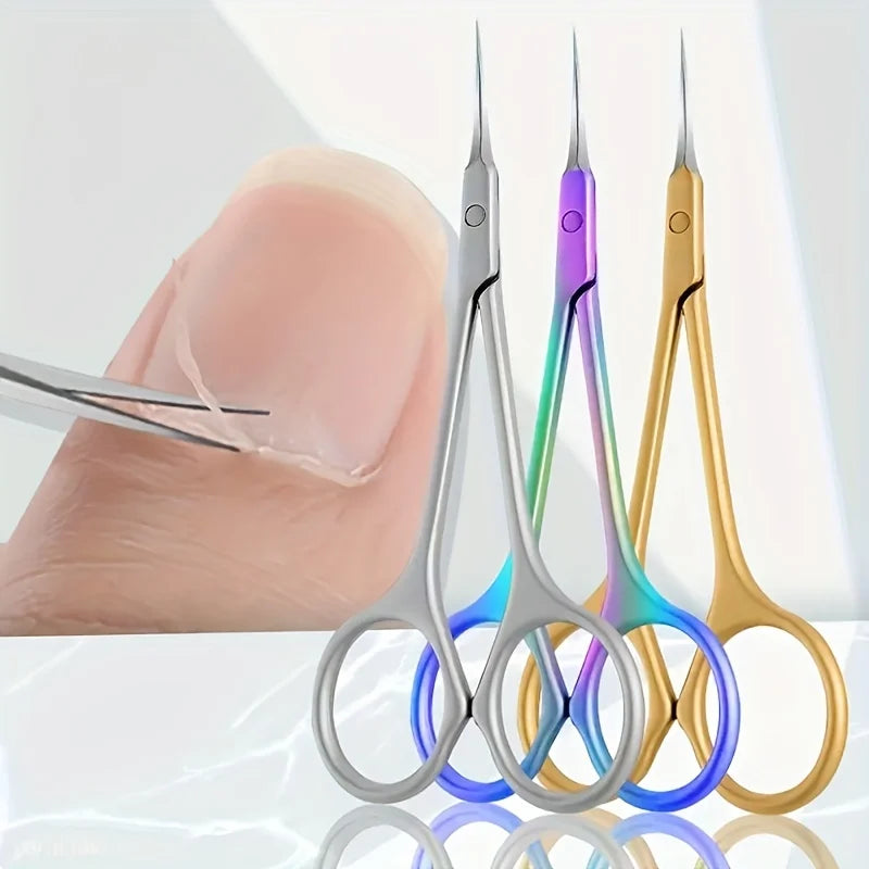 Stainless Steel Curved Tip Thin Blade Cuticle Scissors Nail Clippers Trimmer Manicure Tools Eyebrow Tools Dead Skin Remover
