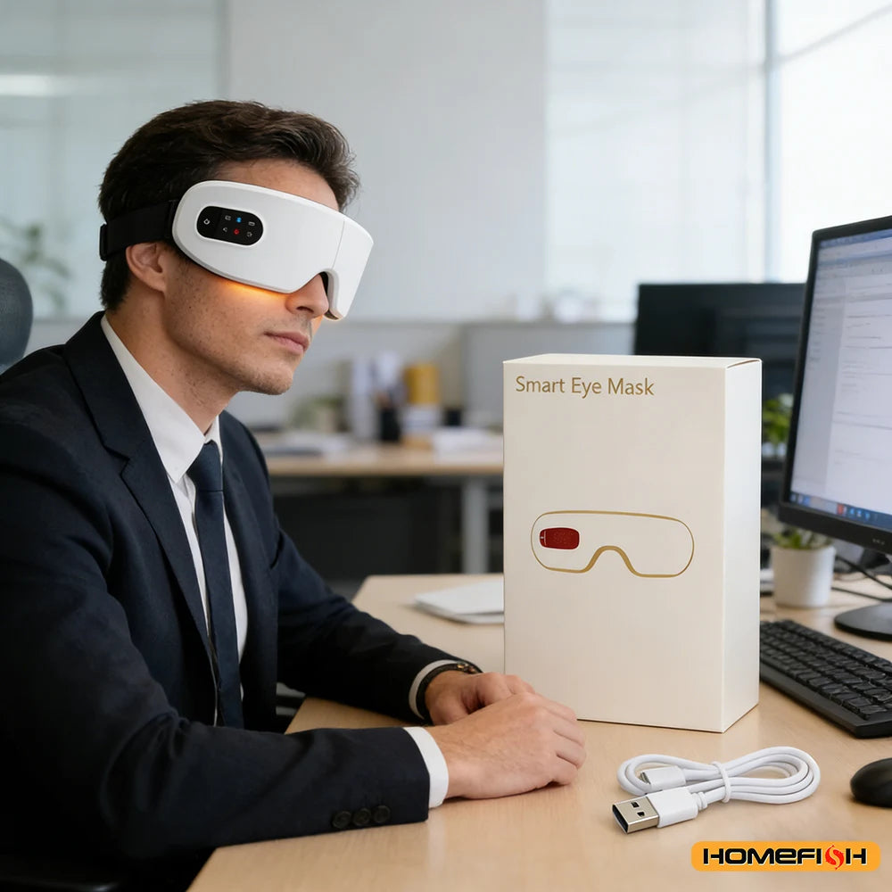 All-in-One Bluetooth Eye Massager with Vibration – Smart Mask with Wireless Charging for Eye Care