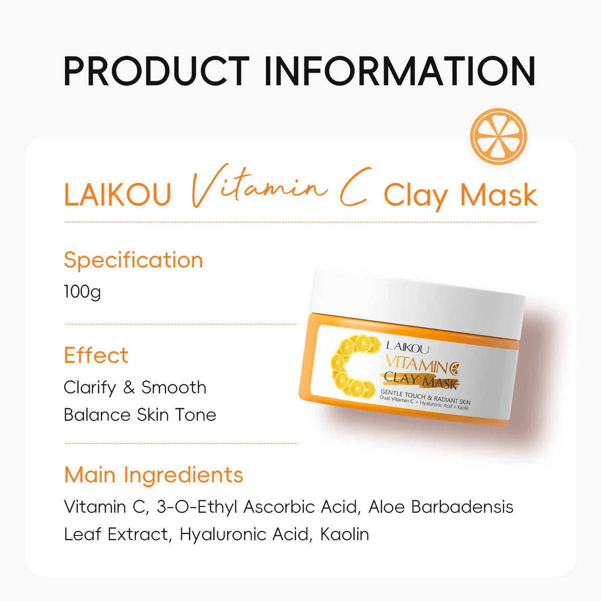 LAIKOU Vitamin C Clay Mask Clarify & Smooth Balance Skin Tone Cleansing Mud Mask