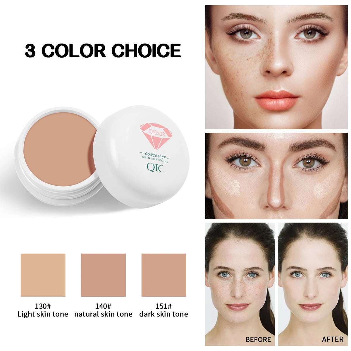 QIC Waterproof & Sweatproof Concealer Cream - Tattoo Coverage, Long-Lasting Foundation, Natural, Full Coverage, All Skin Types