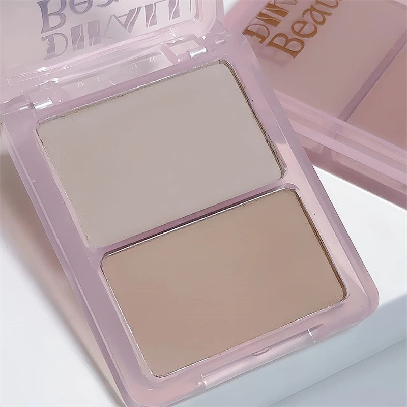 Two-tone Highlight Contour Palette Matte White Highlighter Grey Brown Nose Shadow Face Contouring Bronzer Brighten Powder Makeup