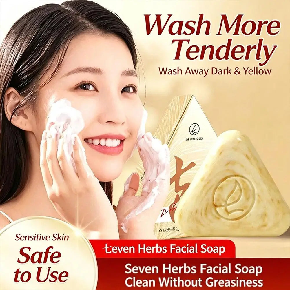 120g Face Soap with Foaming Net Seven Seed White Ancient Method for Oil Control Gentle Herbal Cleansing Skin